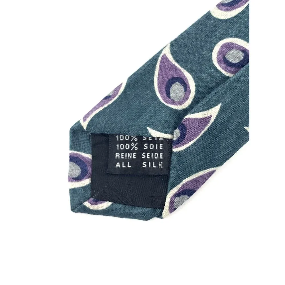 Nordstrom Green Pattern with Lavender Tear Drops Silk Men's Neck Tie L‎ 58